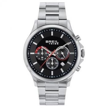 Reloj Cronógrafo para Hombre Breil Kart EW0658 en Acero Pulido y Satinado, Esfera Negra, Resistente al Agua, Cierre Plegable Ajustable 15,5-21 cm