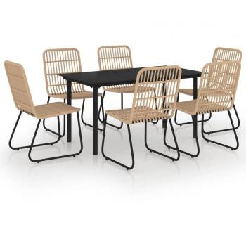 7-Piece Outdoor Dining Set with Poly Rattan and Glass