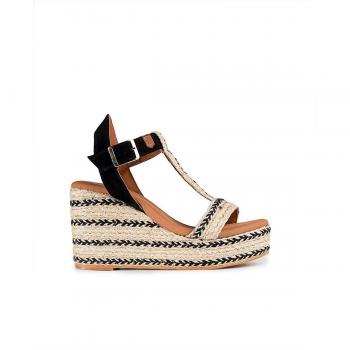 Sandalias de cuña de mujer de yute atadas con hebillas