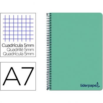 Cuaderno espiral Liderpapel A7 micro wonder tapa plastico 100h 90 gr cuadro 5mm 4 bandas color verde