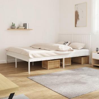 vidaXL Metal Bed Frame without Mattress with Headboard White 150x200cm