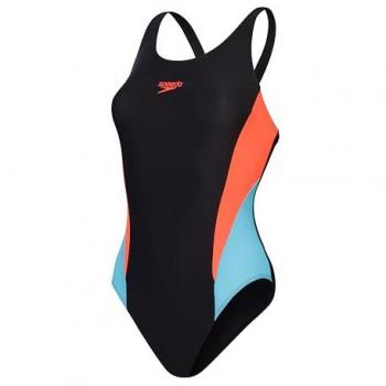 Speedo Bañador de Mujer 1 Pieza Colourblock 2.0 con Tacto Suave para Entrenamiento, Negro/Rojo Sirena/Azul Picton, Talla 36