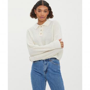 Vero Moda Jersey corto con cuello de camisa para mujer, diseño corto, estilo casual, tejido suave y cómodo