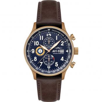 AVI-8 Hawker Hurricane Classic Chronograph Men's Watch with Blue Dial and Leather Strap, 43mm, Quartz Movement, 5ATM Water Resistance