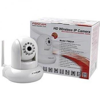 Foscam FI9821P - Cámara IP de vigilancia, de interior, función P2P, 1 MP, 720p, WIFI, H264, seguridad para el hogar,  motorizada, audio, slot tarjeta SD, 7.5 W, color blanco