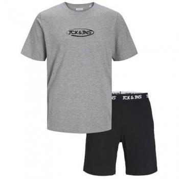Chándal Jack & Jones Oliver Gris para Hombre, incluye camiseta de manga corta en Light Grey Melange y pantalones cortos negros