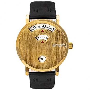 Simplify Unisex The 7000 Gold Stainless Steel Leather-Band Watch - Black Dial - One Size