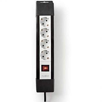 Nedis EXSO430F1PRO Conector de Extensión | Contacto con Protección | 4 Vías | 3,00 m | Negro/Blanco