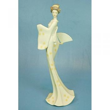 Figura Decorativa Japonesa Geisha con Abanico. Figuritas Resina. 13 X 11 X 36 Cm.