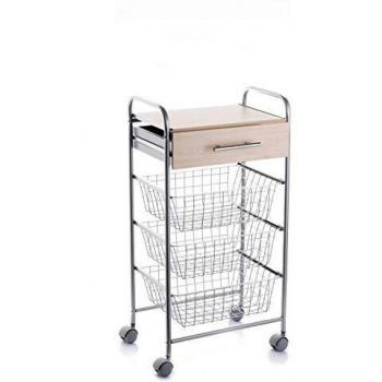DON HIERRO - Carrito verdulero ALESIA, 1 cajón y 4 cestas de gran capacidad. Color Aluminio - Haya