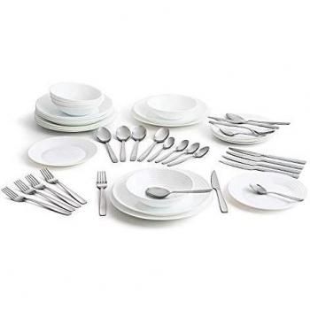 Luminarc Vajilla Blanca Completa para 6 Personas Cubertería 24 Amefa, Vidrio Opal, Único, 25 Piezas