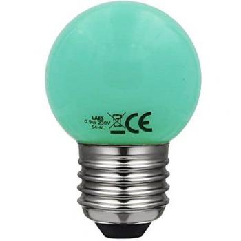 LAES - Bombilla Esférica Verde LED, E27, 0.9 watts, 45 x 72 mm