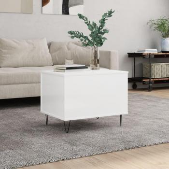 Mesa de centro madera contrachapada blanco brillo 60x44,5x45 cm, pulido, madera multicapa