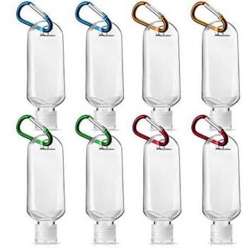 KASTEWILL 8Pcs 50ml Botella Recargable Vacía Botellas de Almacenamiento con Llavero, Recipiente Cosmético Portátil de Plástico Transparente de Viaje