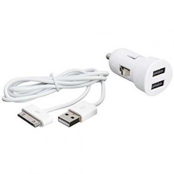 Adaptador USB de Coche Bigben BC269137 Blanco para iPhone, iPad y iPod con Conector de 30 Pines