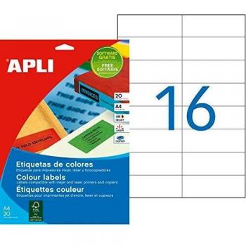 APLI 1598 - Etiquetas verdes permanentes 105,0 x 37,0 mm 20 hojas