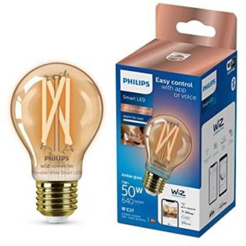 Bombilla inteligente LED E27 A60 7W (50W) regulable, Wi-Fi y Bluetooth, filamento vintage ámbar