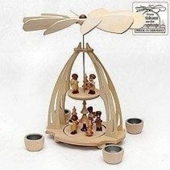 Vela de té-madera-tabla pirámide con Weihnachtsbäckerei 24 x 20 x 35 cm para 4 velas finos de madera con diseño de arte de las montañas de Alemania