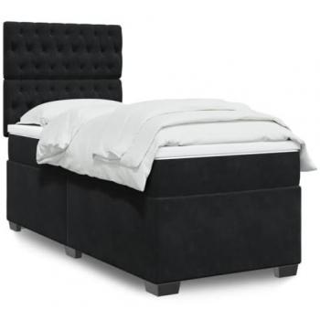Cama box spring con colchón terciopelo negro 90x200 cm