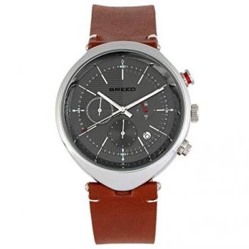 Breed Tempest Men's Chronograph Leather Watch with Date - Brown/Grey, One Size