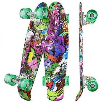 WeSkate Mini Cruiser - Monopatín Completo Retro de 55 cm, Tabla de Skate Vintage con Borde de plástico Cruiser Tabla con PU Rueda Flash Rodamiento ABEC-7 para Adultos niños y niñas