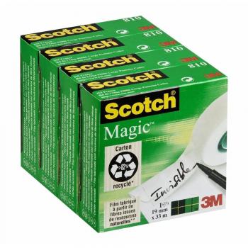Cinta Mágica Scotch - 4 Rollos de 19 mm x 33 m - Adhesivo Uso General - Reparación, Etiquetado, Sellado - Paquetes, Documentos