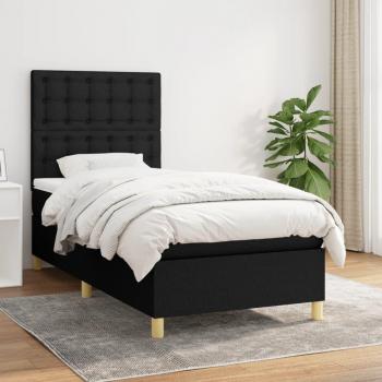 Cama box spring con colchón de muelles negro 90x190 cm en tela