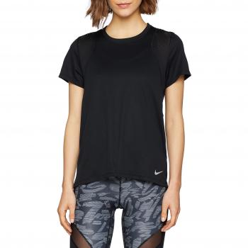 NIKE W NK Run Top SS Camiseta de Manga Corta, Mujer, Black/Black/Reflective silv, M