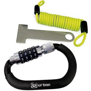 Candado de Combinación para Cascos Urban Security UR140 con código de 4 dígitos, mosquetón, adaptador T para hebilla, cable de seguridad de acero trenzado y diseño más visible, accesorio antir