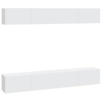 Mueble TV de Pared Estantería Multimedia 4 Piezas Blanco Diseño Clásico