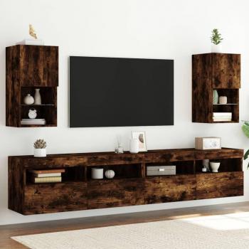 Mueble de TV con luces LED vidaXL, 2 unidades, dimensiones 30,5x30x60 cm, color roble ahumado, diseño moderno para salón