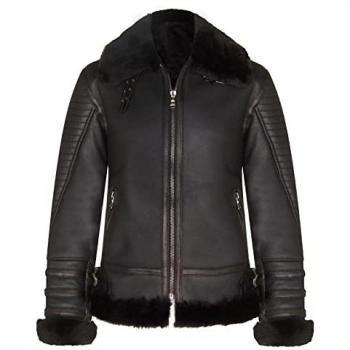Infinity Leather Men's Retro Black Sheepskin Bomber Jacket - Asheville - Size 3XL