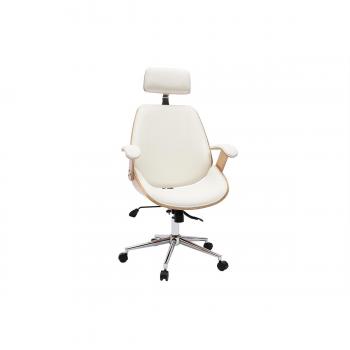 Sillón de oficina de dirección MUSK - diseño blanco, madera clara y acero cromado