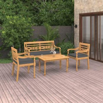 Set de 4 sofás de jardín con cojines de madera maciza de teca en color gris