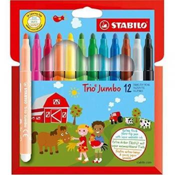 Marcadores STABILO Trio Jumbo - Estuche de 12 colores surtidos - Punta extra grande