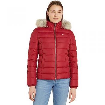 Chaqueta Ajustada con Capucha para Mujer Tommy Jeans, Estilo Elegante, Relleno de Plumas, Color Rojo