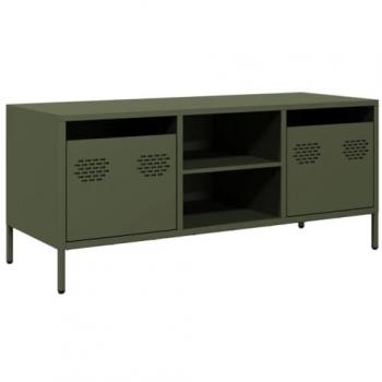 Mueble TV Acero Laminado en Frío Verde Oliva 101,5x39x43,5 cm, Soporte de TV, Aparador de TV, Mueble Bajo, Banco de TV, Mueble de Metal