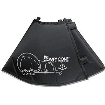 Collar de recuperación Comfy Cone grande negro 25 cm con refuerzos removibles para perros y gatos