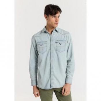 Camisa tejana lavado bleach azul Lois Jeans - Tallaje en Pulgadas