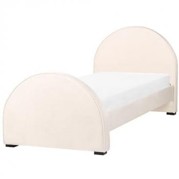 Cama Individual de Terciopelo Beige con Cabecero y Somier 90 x 200 cm para Niños Nozay