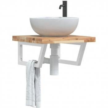 Estante de lavabo de pared acero y madera maciza de acacia Vidaxl Marrón