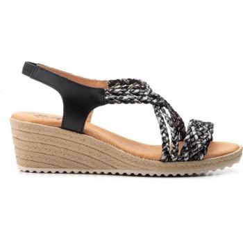 Sandalia Cuña LA VIDA ROSA NEGRO-PLATA con diseño elegante, color negro y plata, ideal para mujer, cómoda y versátil para diversas ocasiones