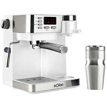 Solac CE4497 Multi Stillo 20 bar - Cafetera combinada multifunción 3 en 1: cafetera espresso + cafetera goteo + capuccino. Termo Portátil 320ml Inox. Libre BPA. Extra Cream. Vaporizador. Blanco/Inox.