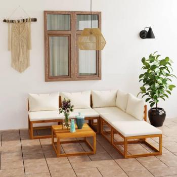 6-Piece Cream Cushion Garden Lounge Set in Solid Acacia Wood