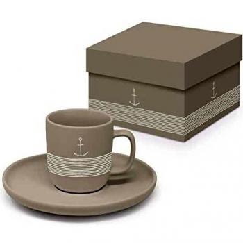PPD Taza de café espresso con diseño de ancla, color topo mate, 75 ml, taza de café moca, taza pequeña
