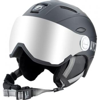 HYSTERESIS Casco H-Shock con Visor Negro - Casco de Esquí/Snowboard, Lente Efecto Espejo, 100% Antivaho, Antiarañazos, Protección UV400