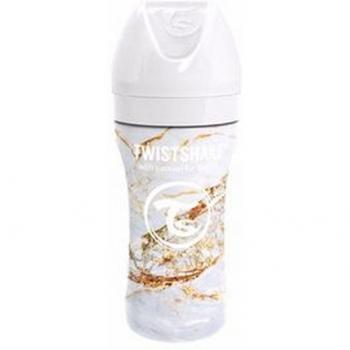 Biberón de Acero Twistshake 330 ml. Colección Mármol - Blanco