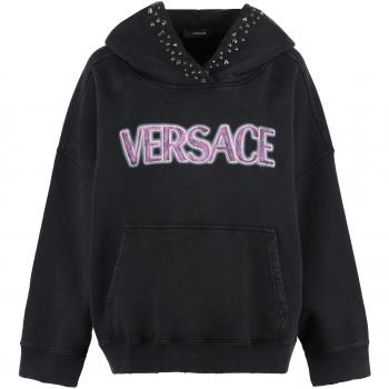 Versace Women's Logo Cotton Hoodie with Studs in Black | Size 40 | Color 2B110