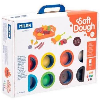 Milan Maletín Soft Dough Barbacoa con 8 Botes de Plastilina de 59 gr y 13 Herramientas