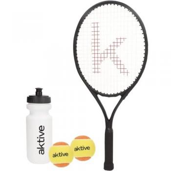 Kit de Raqueta de Tenis para Principiantes Aktive - Incluye 2 Pelotas, 1 Botella y Raquetero con Asa, Ligera y Resistente de Aluminio